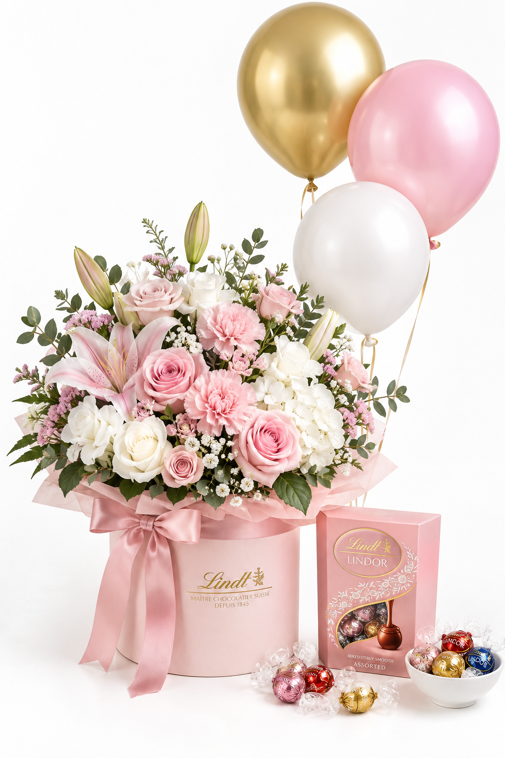 Birthday blooms and balloons and sweetie treats