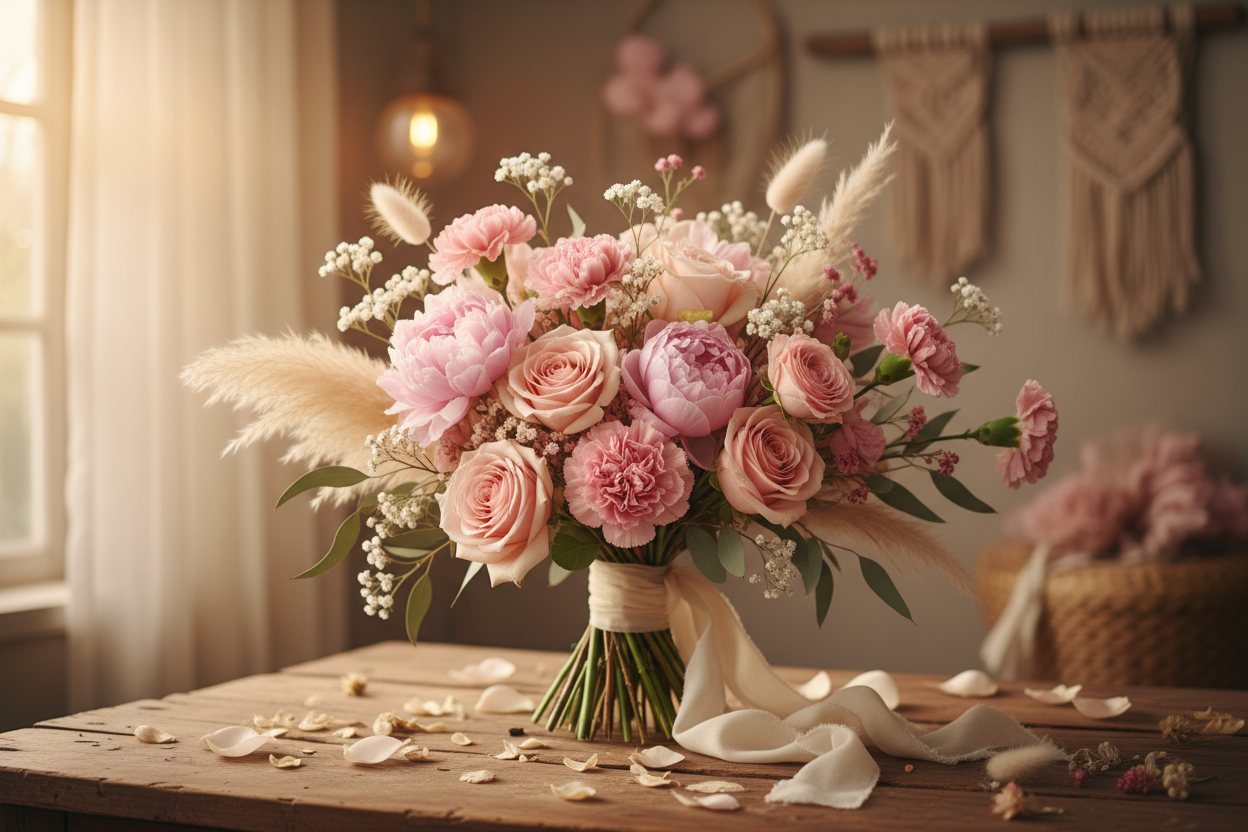 Boho pink valentines flowers